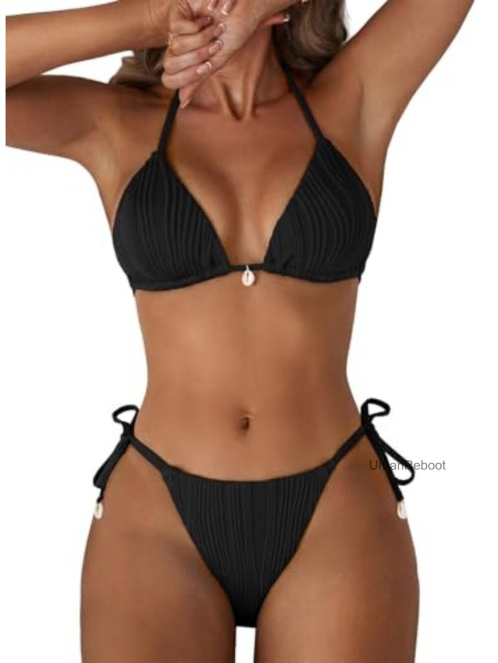 Textured Halter String Thong Cheeky Bikini Set Swimsuits